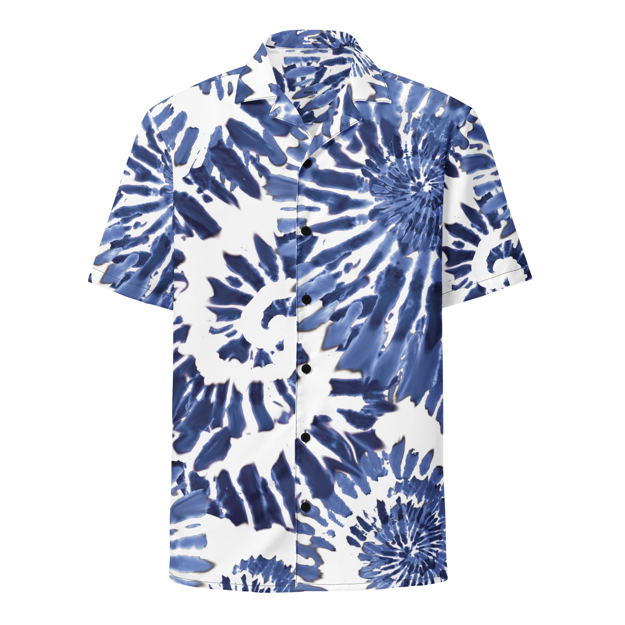 Blue and White Tie-Dye Button T-Shirt