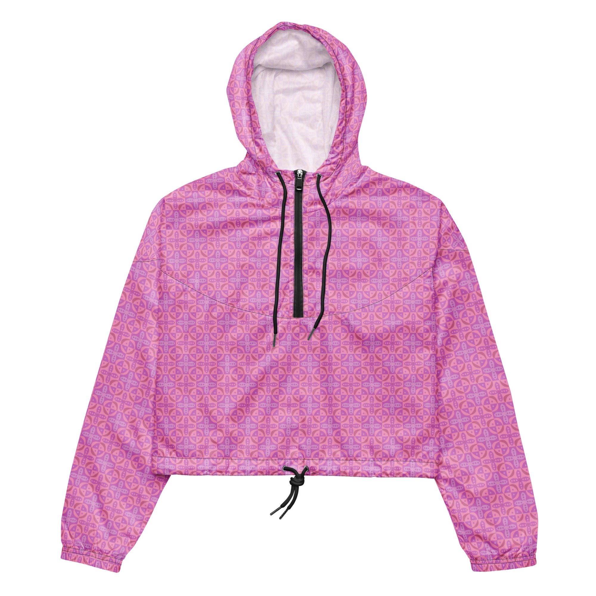 Pink and Purple Geometric Cropped Windbreaker