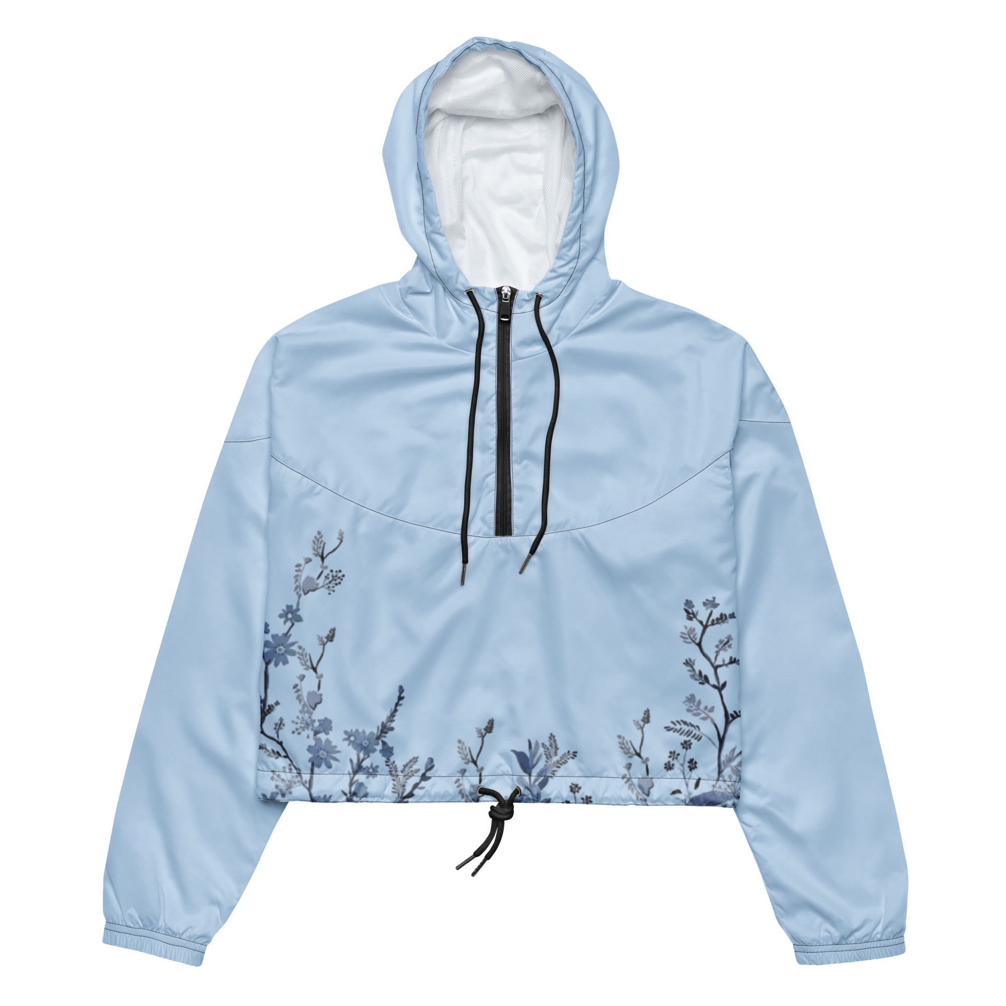 Elegant Blue Floral Cropped Windbreaker